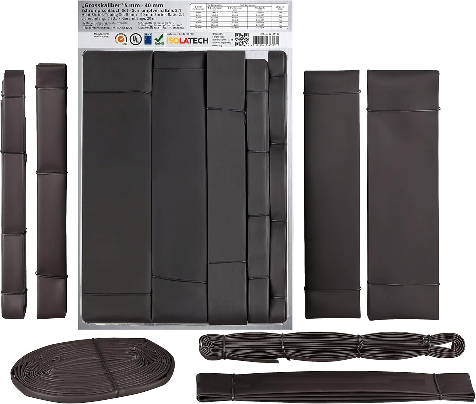 20m Schrumpfschlauch Set - Schwarz